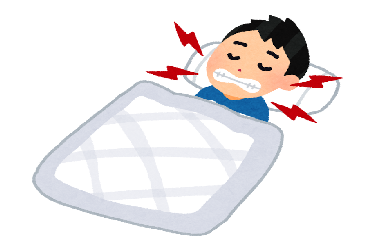 就寝中の歯ぎしりや食いしばりによる歯や顎への負担を示すイラスト