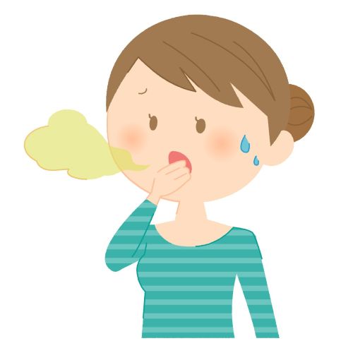 口に手を当て口臭を気にする人物のイラスト