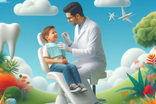 小児歯科の様子・子供を治療する歯医者のイラスト